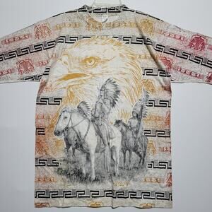 Vintage Native American Shirt Adult XL All Over Print Horse Indian Single Stitch